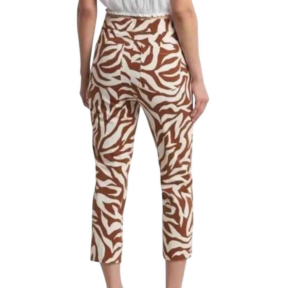 Spanx Brown Zebra Print On The Go Slim Straight Ankle Pant Tummy Control NWT XS